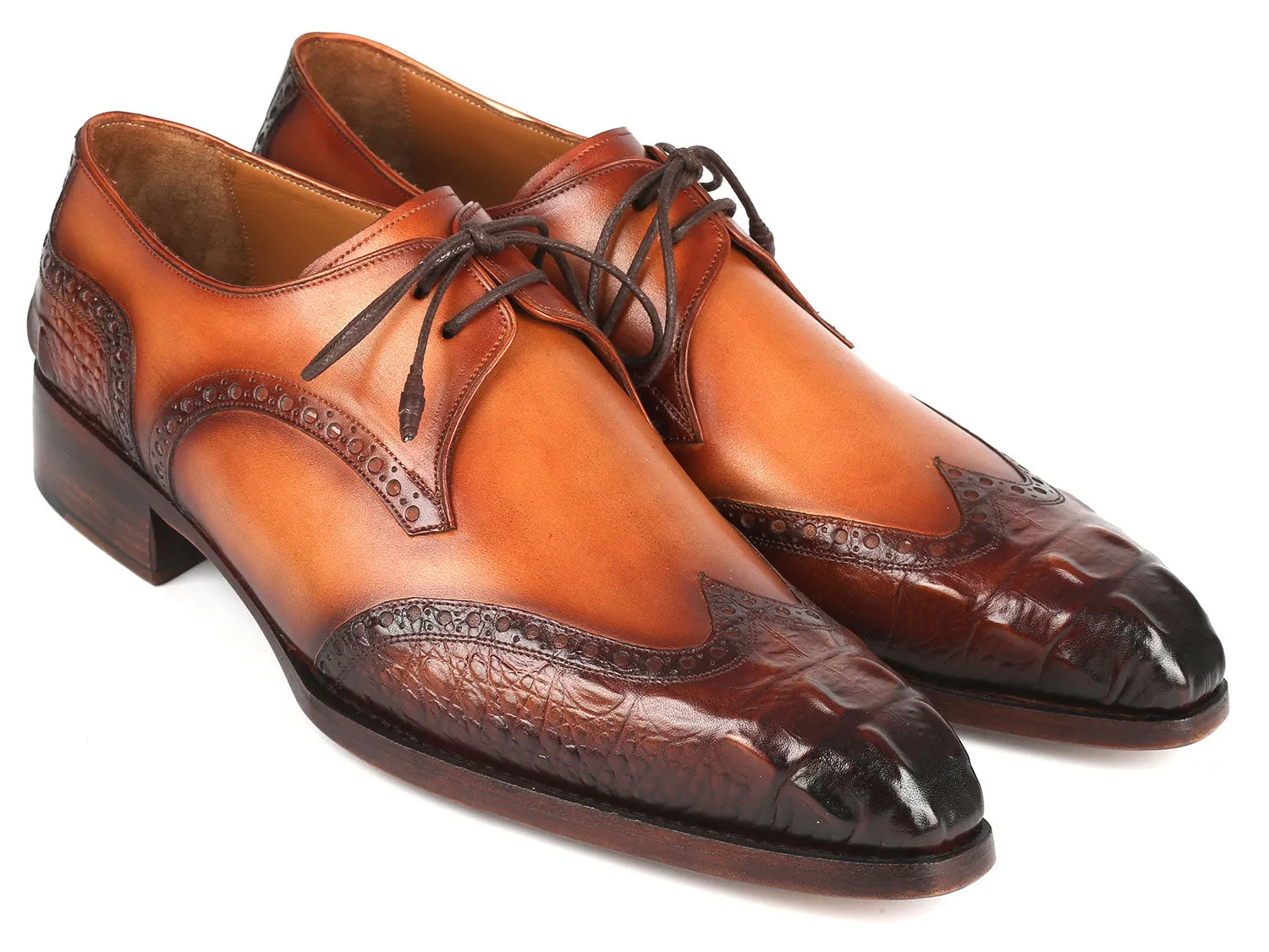 Paul Parkman Goodyear Welted Wingtip Derby Shoes Olive / Tan