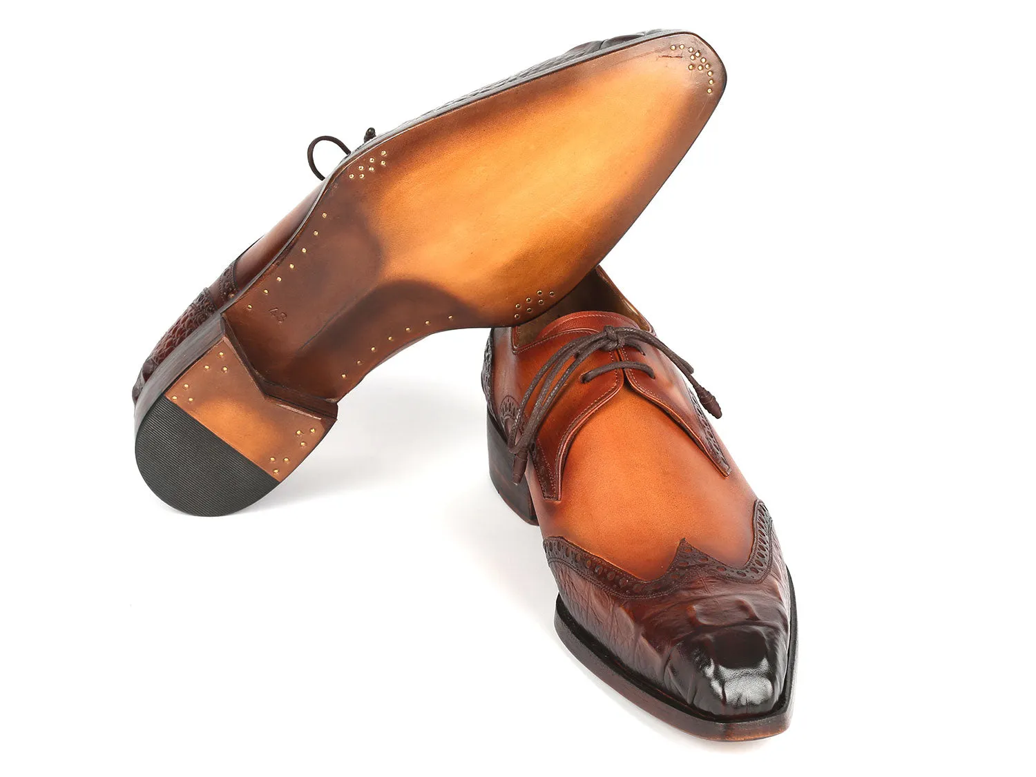 Paul Parkman Goodyear Welted Wingtip Derby Shoes Olive / Tan