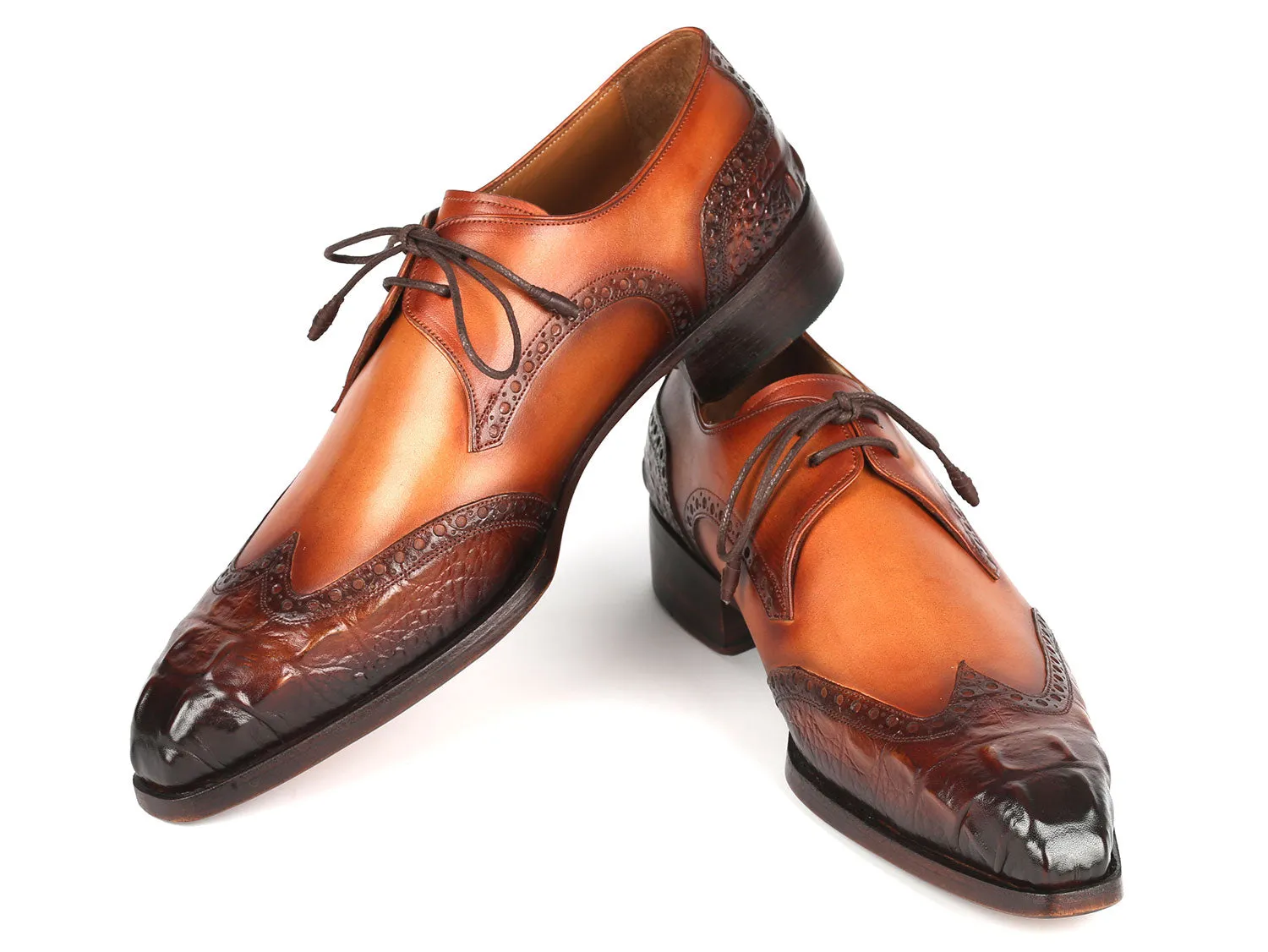 Paul Parkman Goodyear Welted Wingtip Derby Shoes Olive / Tan
