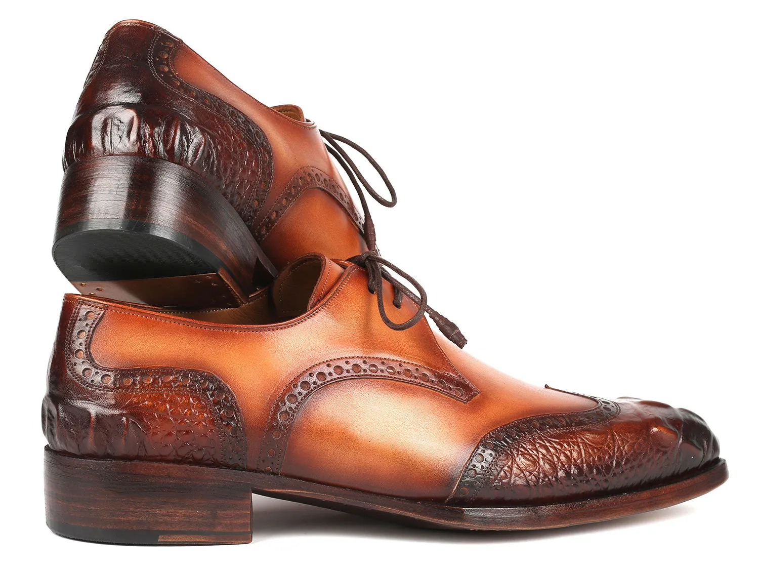 Paul Parkman Goodyear Welted Wingtip Derby Shoes Olive / Tan
