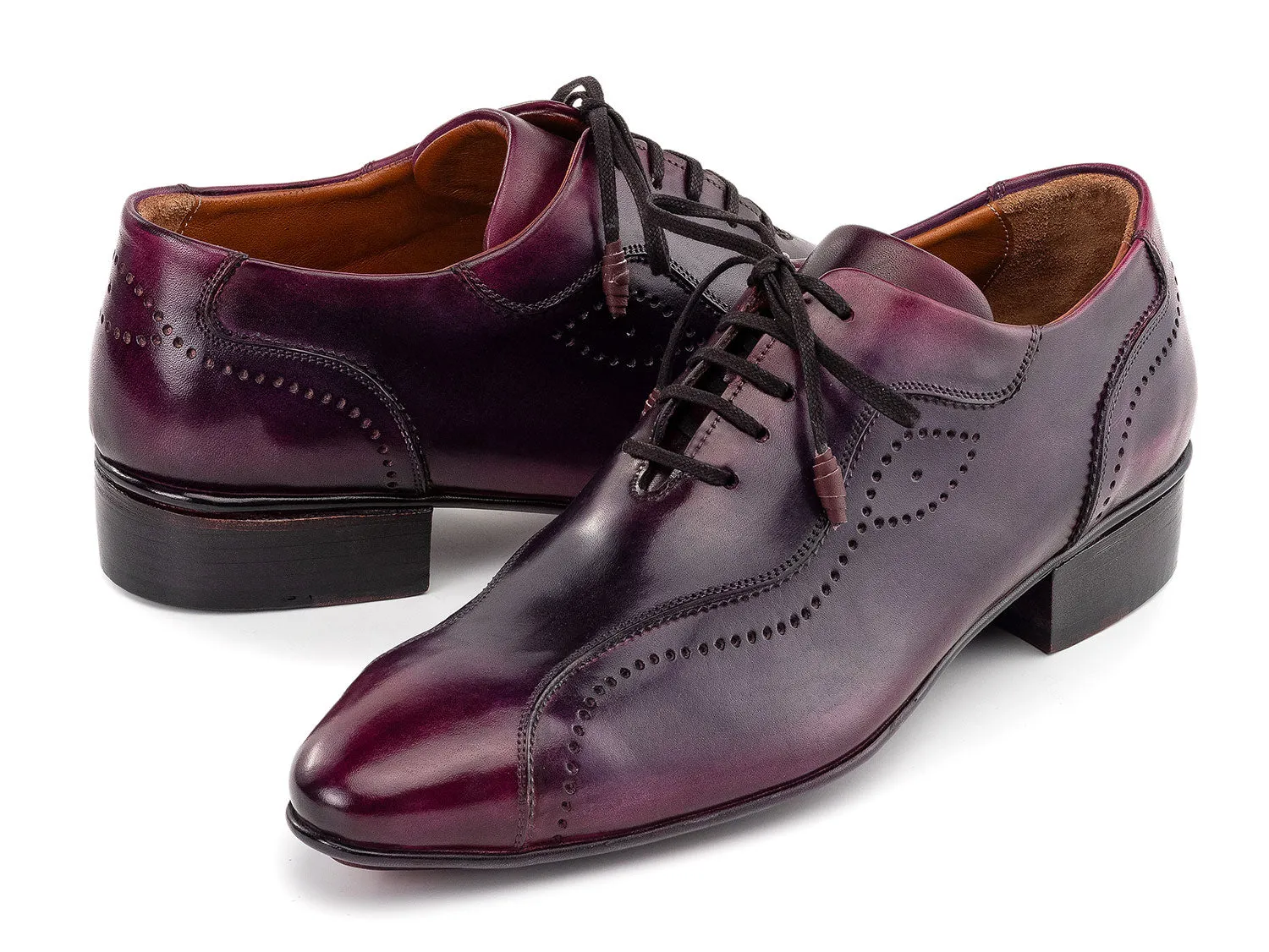 Paul Parkman Handmade Burnished Lace-Up Casual Shoes in Purple