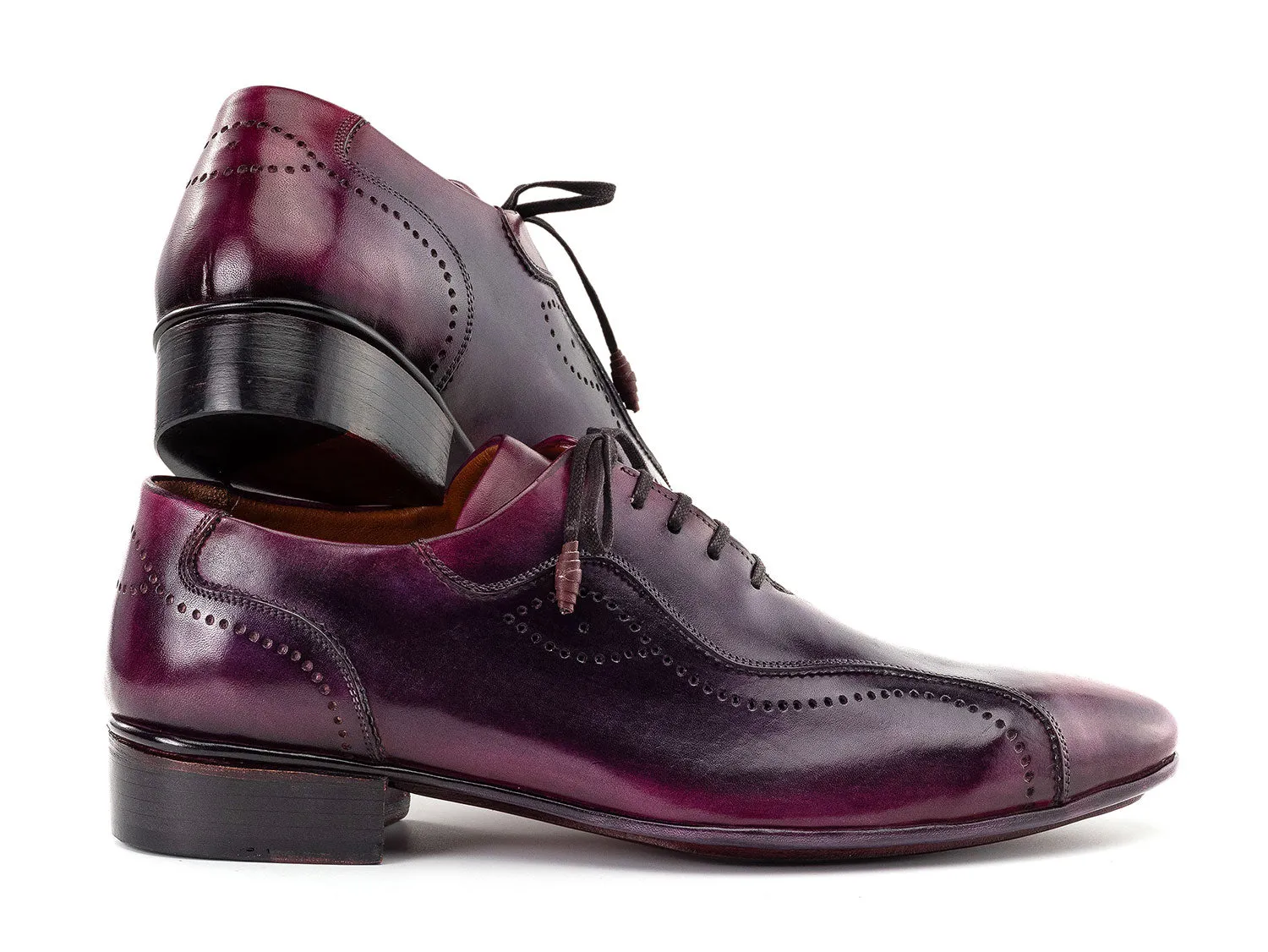 Paul Parkman Handmade Burnished Lace-Up Casual Shoes in Purple