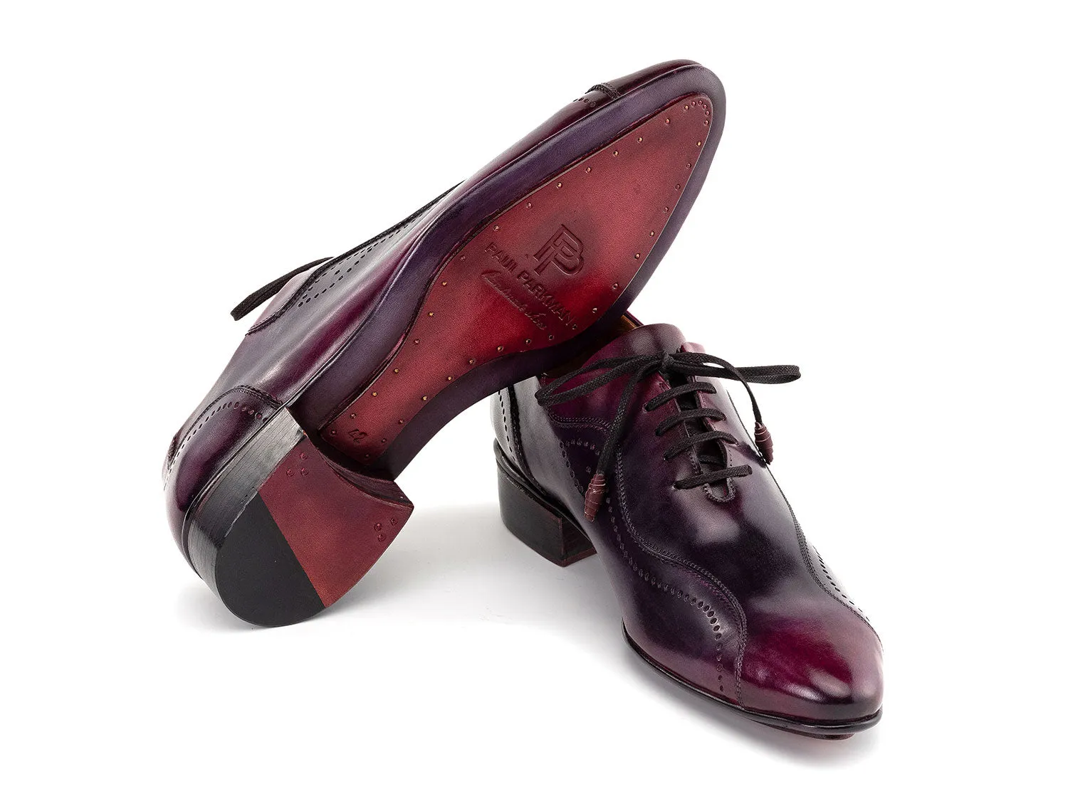 Paul Parkman Handmade Burnished Lace-Up Casual Shoes in Purple