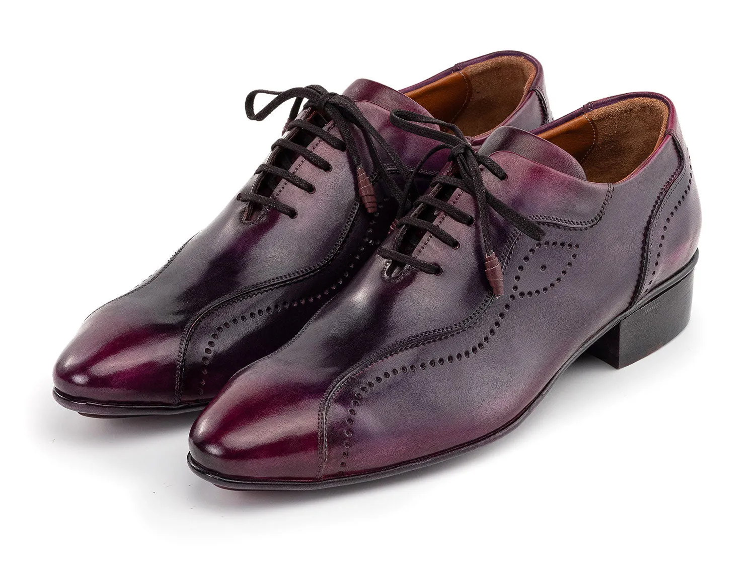 Paul Parkman Handmade Burnished Lace-Up Casual Shoes in Purple