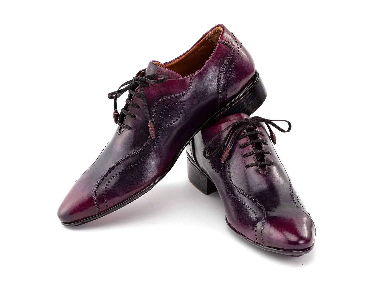 Paul Parkman Handmade Burnished Lace-Up Casual Shoes in Purple