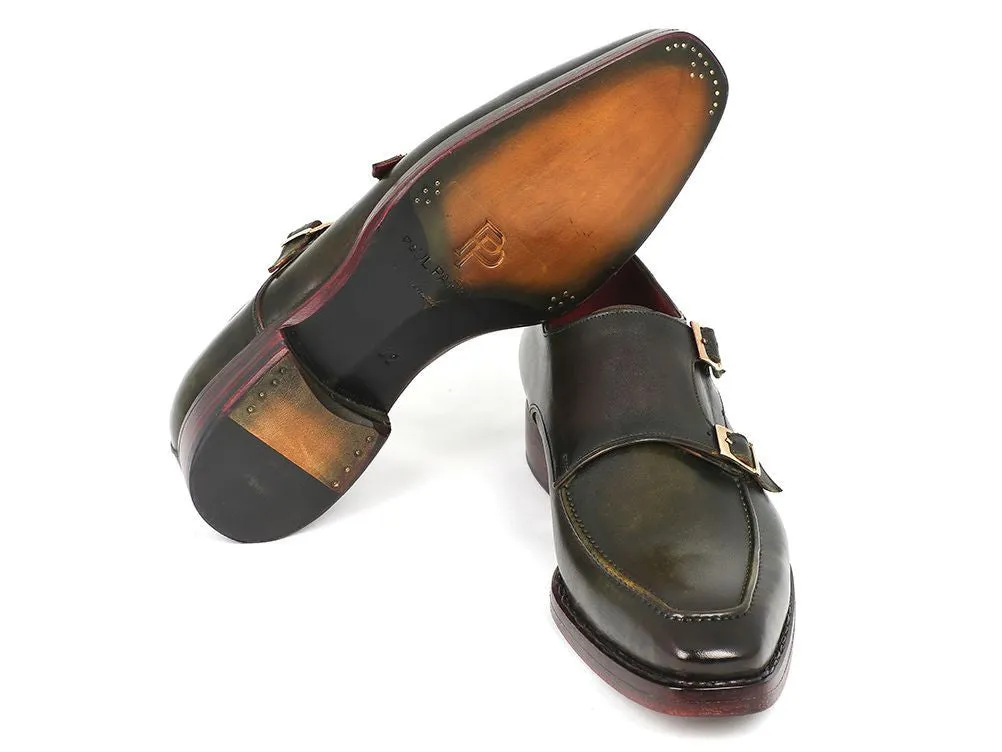 Paul Parkman Men's Goodyear Welted Double Monkstraps in Green