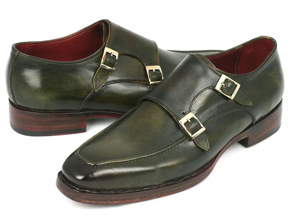 Paul Parkman Men's Goodyear Welted Double Monkstraps in Green