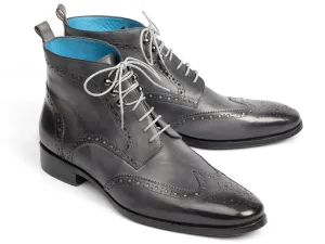 Paul Parkman Men's Hand-Painted Wingtip Ankle Boots in Gray