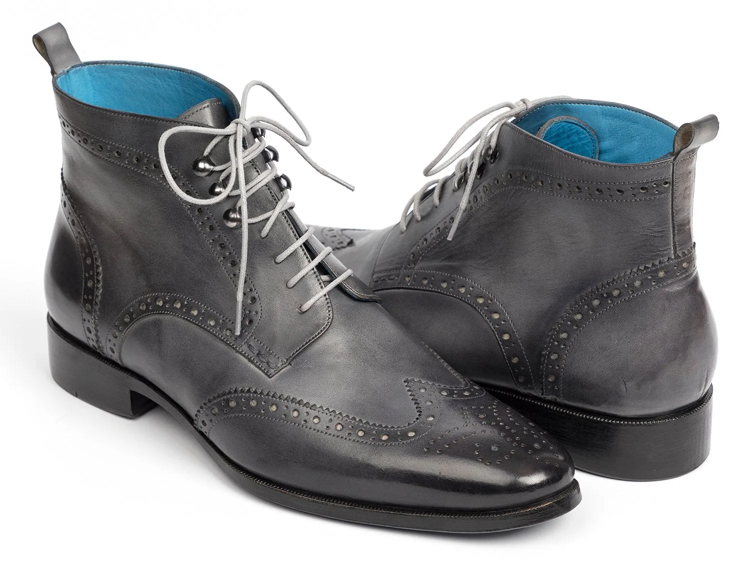 Paul Parkman Men's Hand-Painted Wingtip Ankle Boots in Gray
