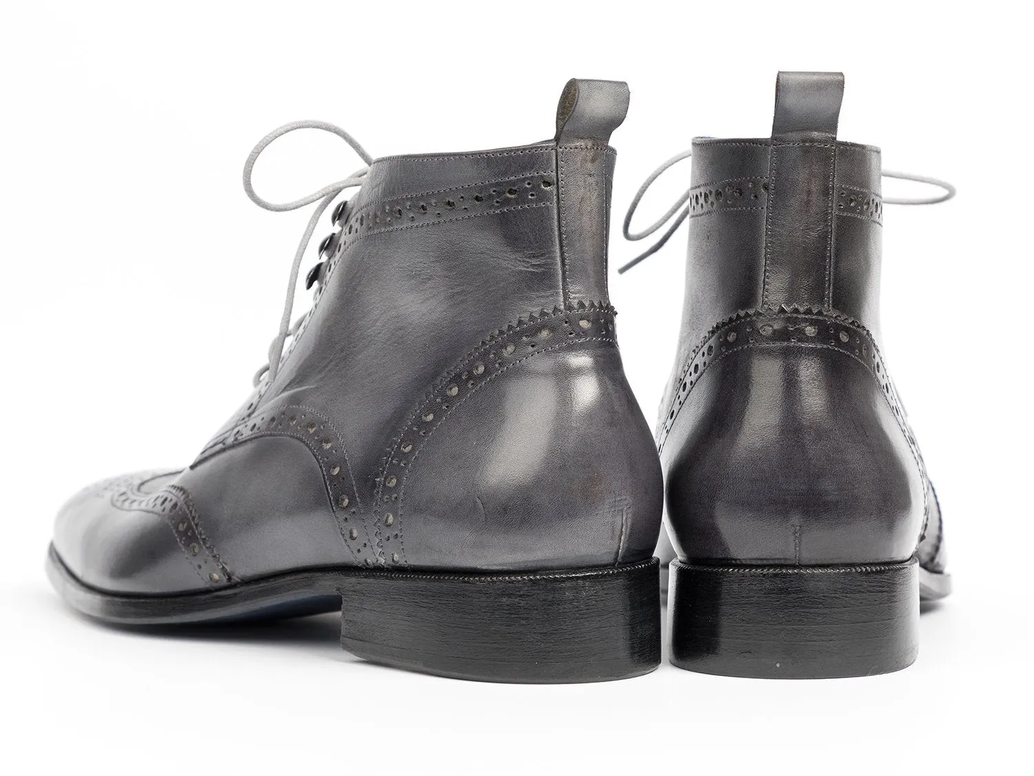 Paul Parkman Men's Hand-Painted Wingtip Ankle Boots in Gray