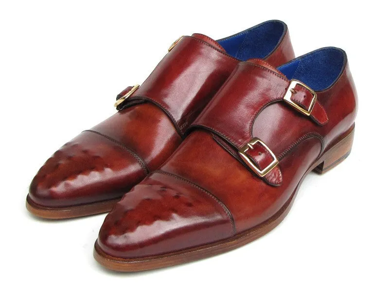 Paul Parkman Men's Leather Double Monkstraps in Burgundy