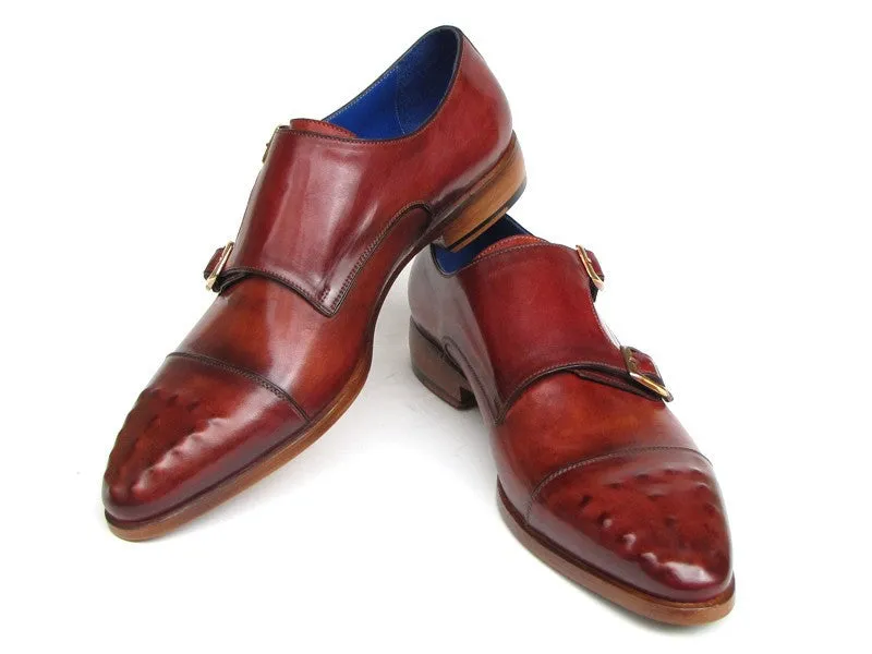 Paul Parkman Men's Leather Double Monkstraps in Burgundy