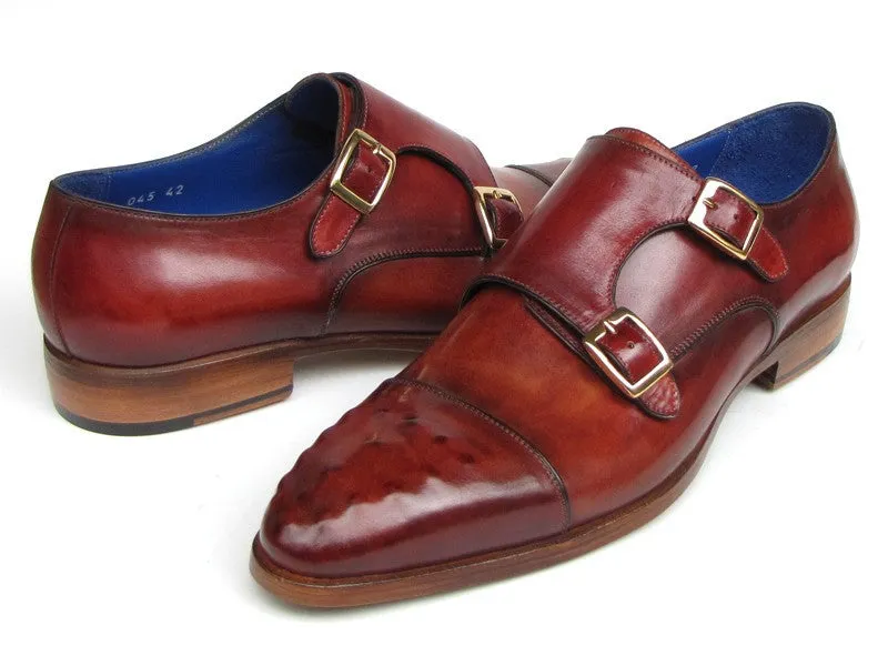 Paul Parkman Men's Leather Double Monkstraps in Burgundy