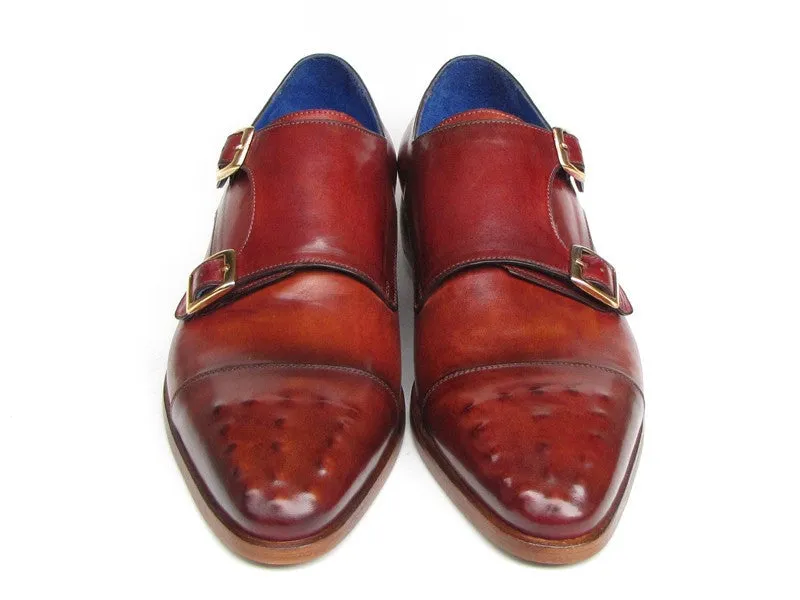 Paul Parkman Men's Leather Double Monkstraps in Burgundy
