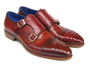 Paul Parkman Men's Leather Double Monkstraps in Burgundy