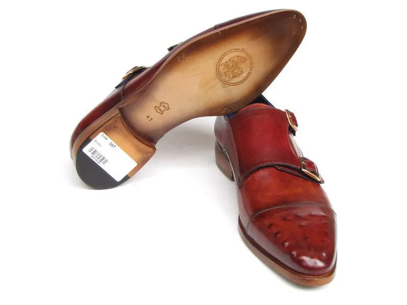 Paul Parkman Men's Leather Double Monkstraps in Burgundy