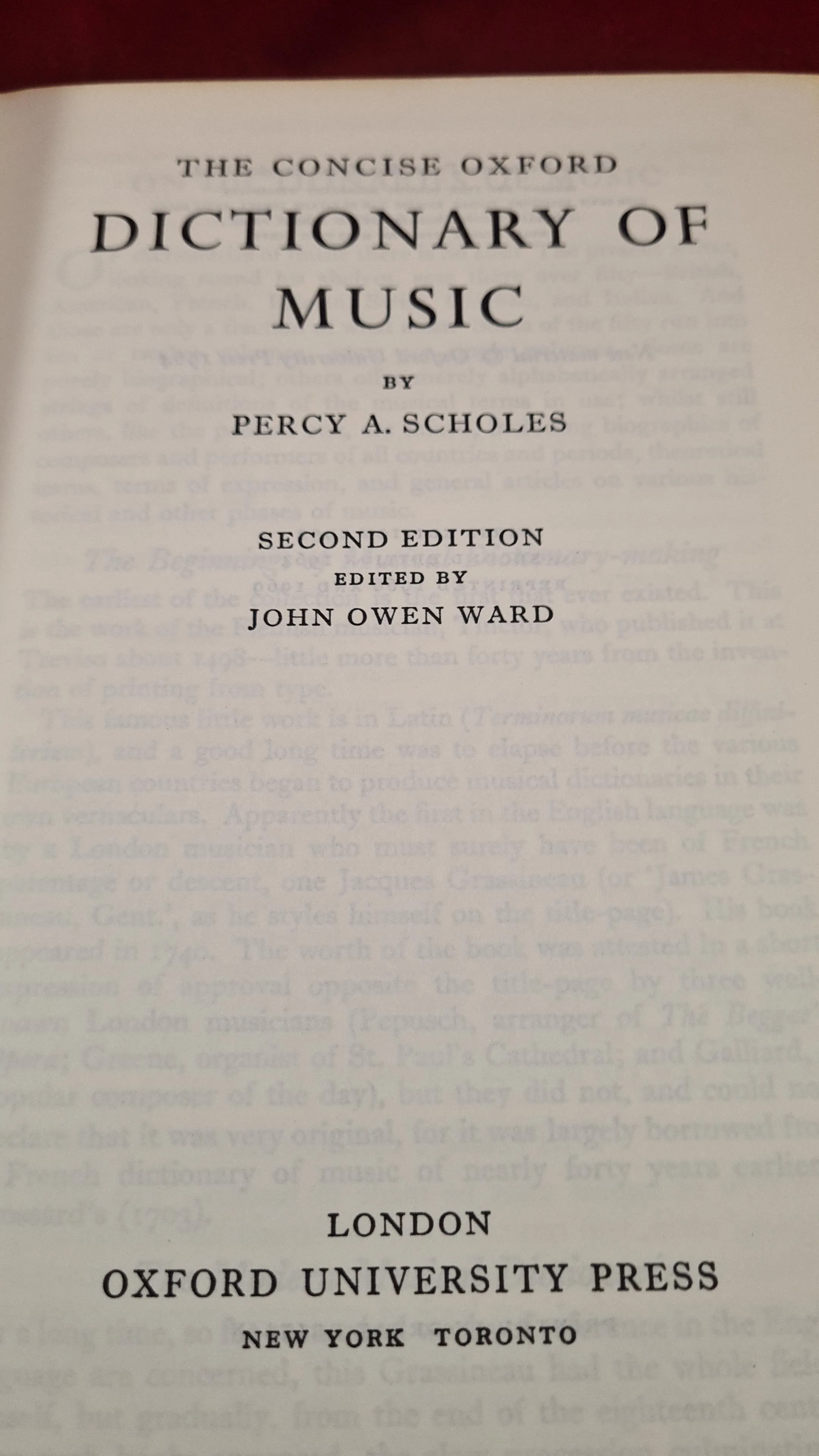 Percy A Scholes - The Concise Oxford Dictionary of Music, Oxford University Press, 1969