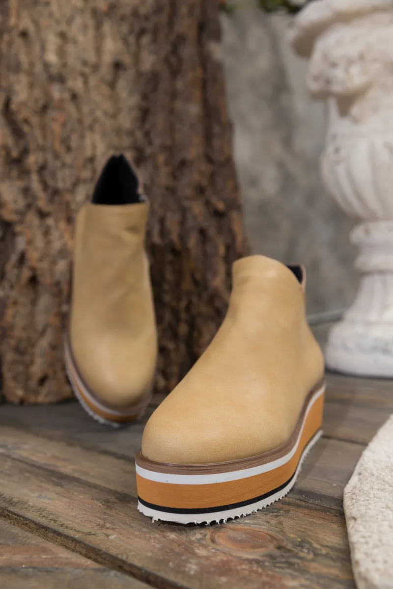 Platform Ankle Boots - Beige