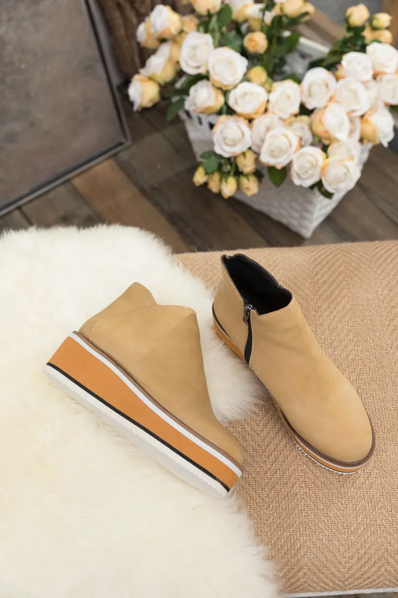 Platform Ankle Boots - Beige