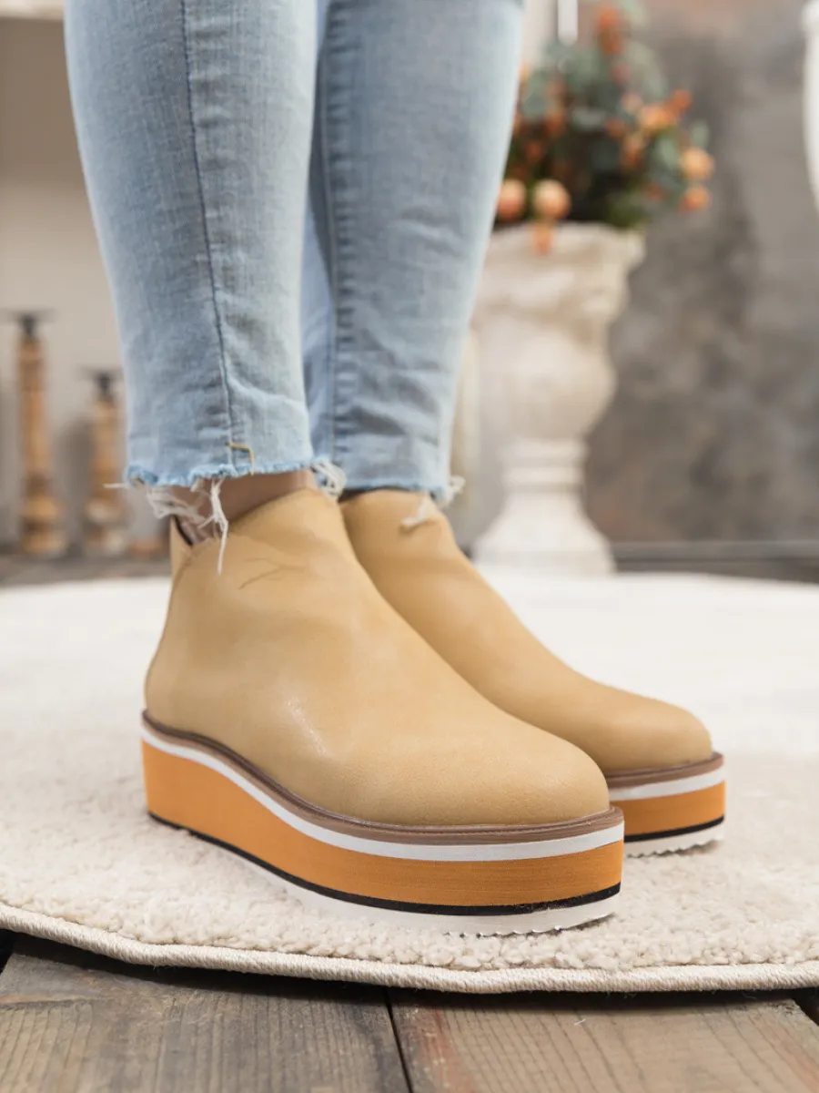 Platform Ankle Boots - Beige