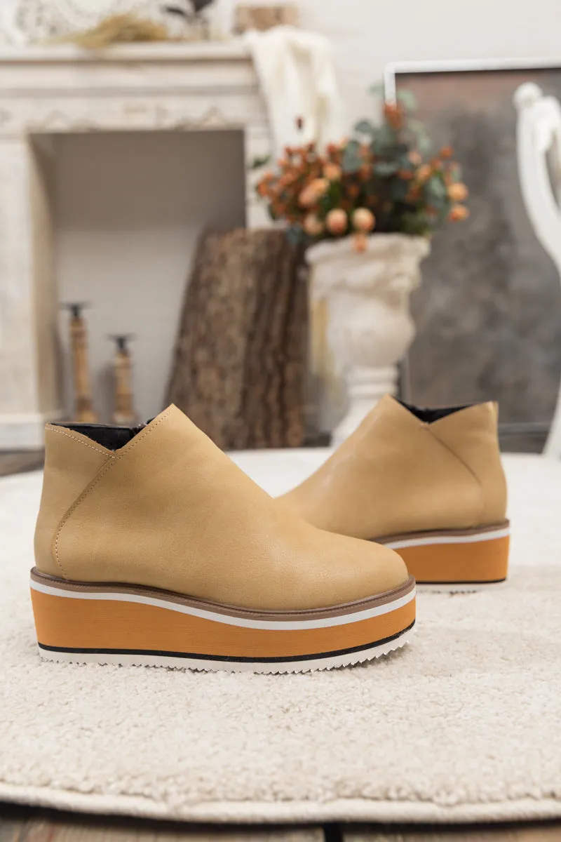 Platform Ankle Boots - Beige