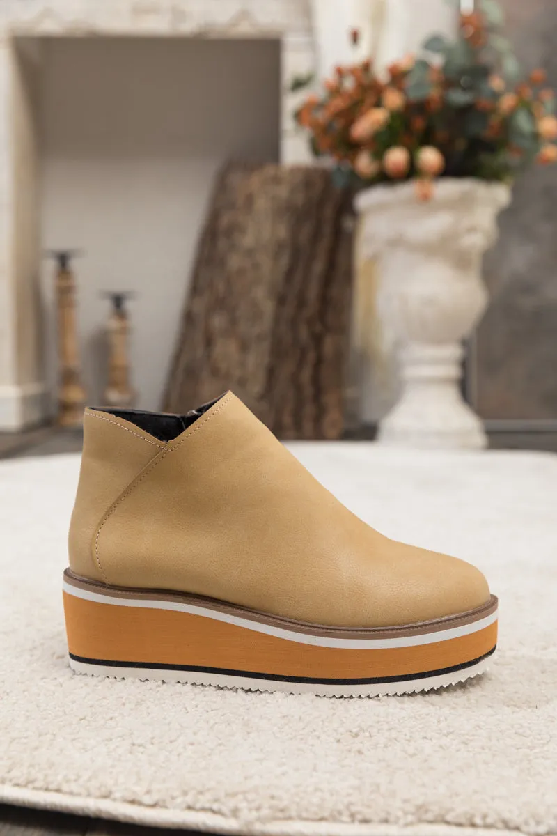 Platform Ankle Boots - Beige