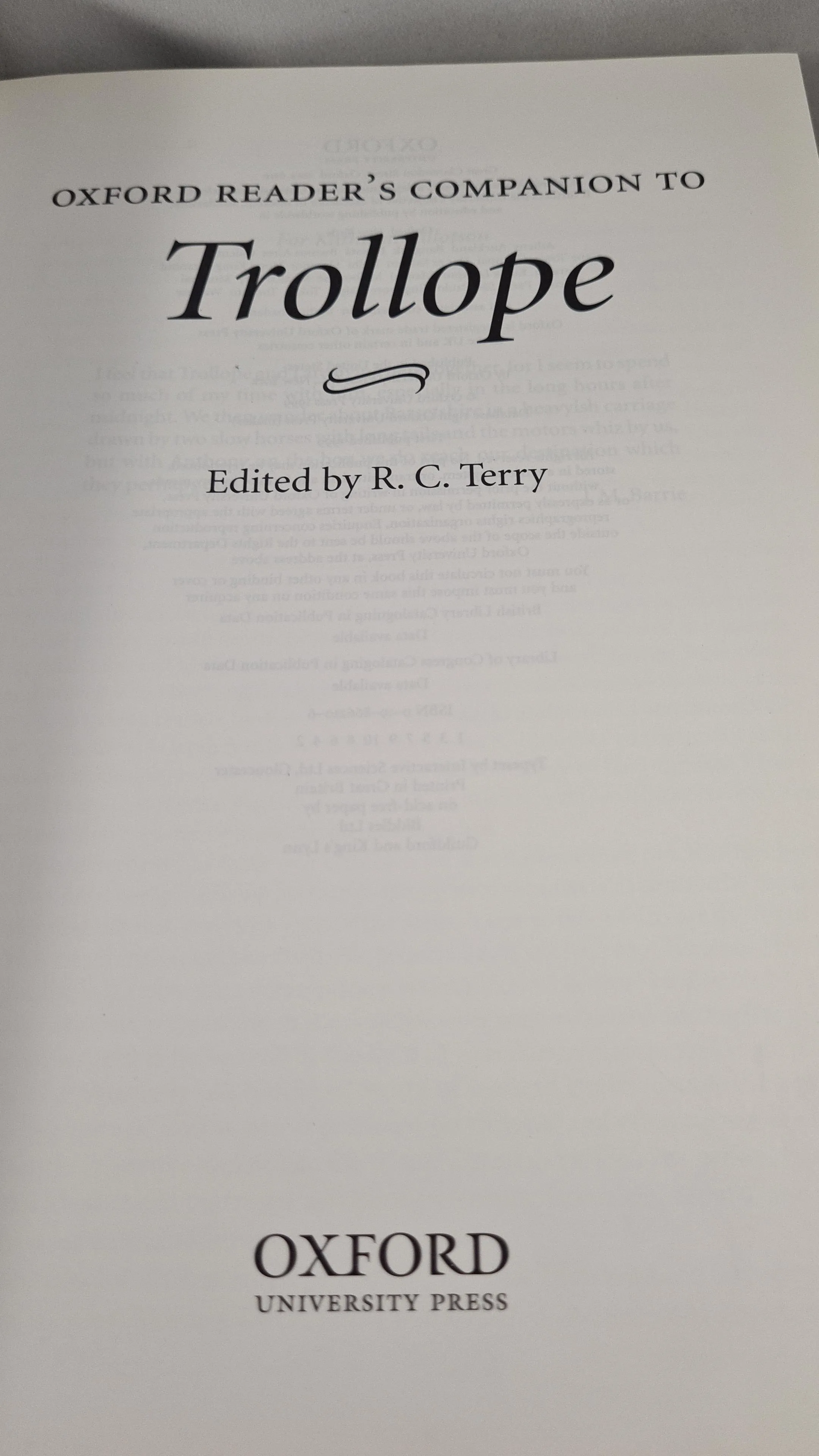 R C Terry - Oxford Reader's Companion to Trollope, 1999