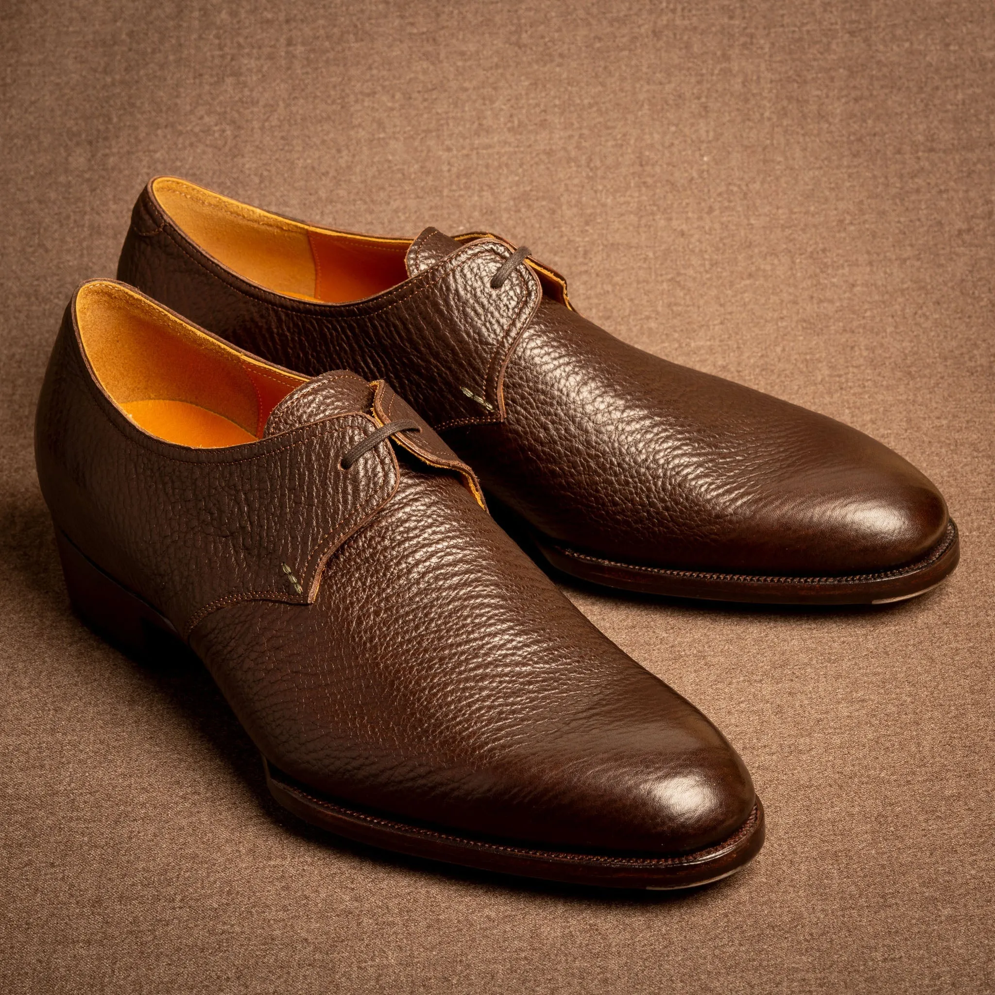 Raj Singhs Handcrafted Single Eyelet Derby in Brown Italian Leather