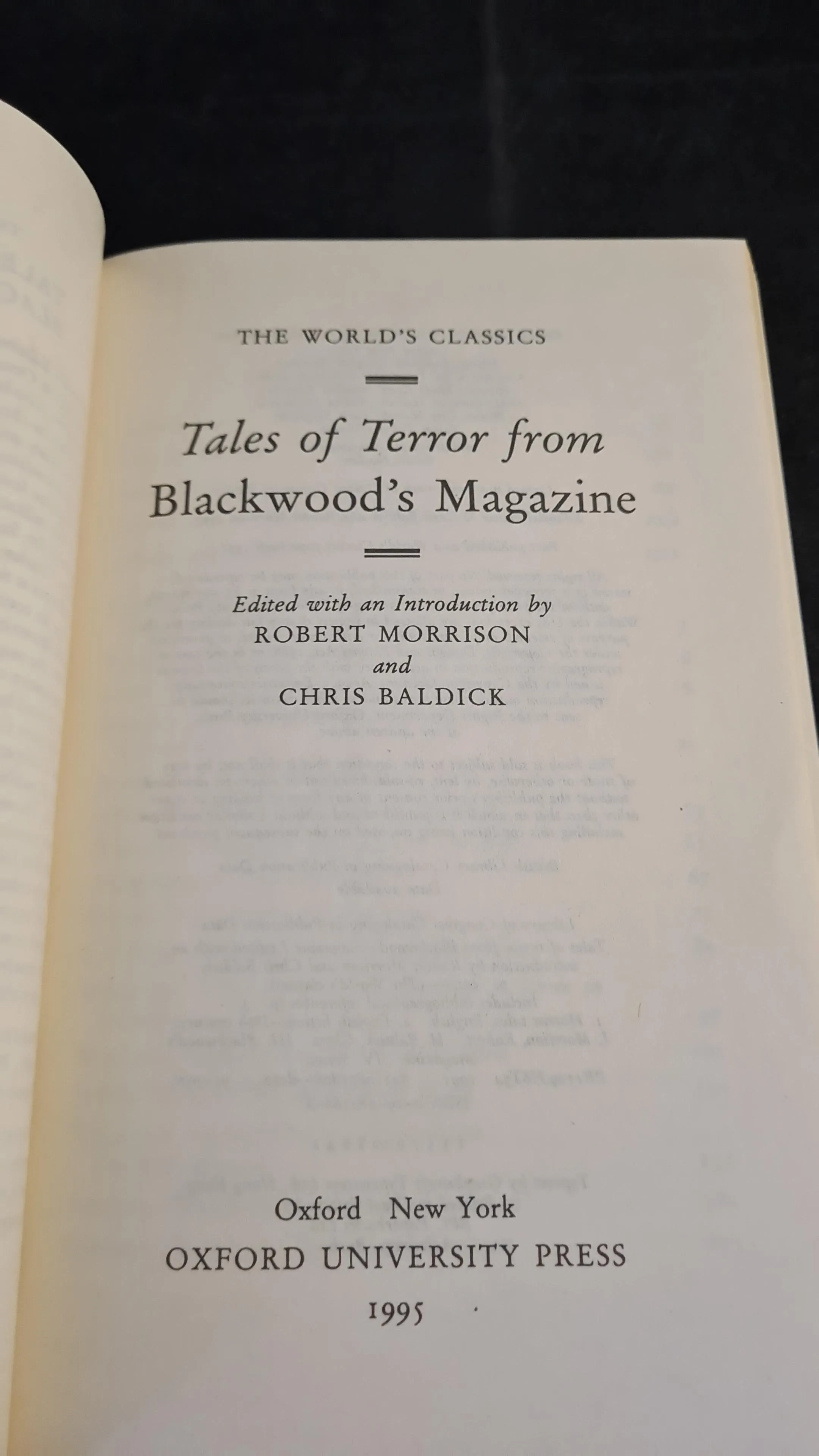 Robert Morrison - Tales of Terror from Blackwood's Magazine, Oxford University, 1995
