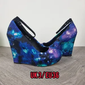 Size 3 READY MADE. 4inch galaxy wedges
