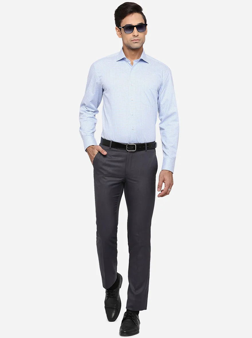 Sky Blue & White Checked Regular Fit Formal Shirt | JadeBlue