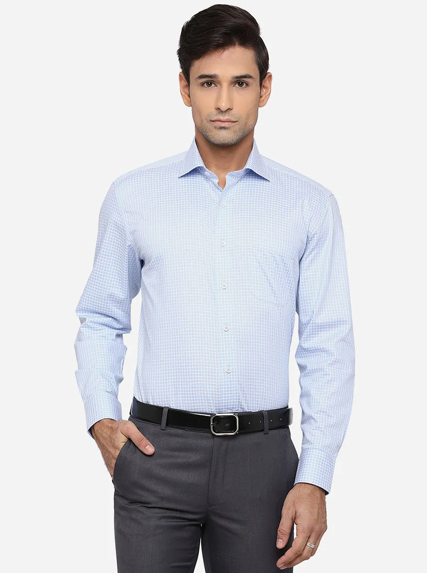 Sky Blue & White Checked Regular Fit Formal Shirt | JadeBlue