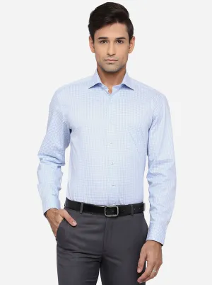 Sky Blue & White Checked Regular Fit Formal Shirt | JadeBlue