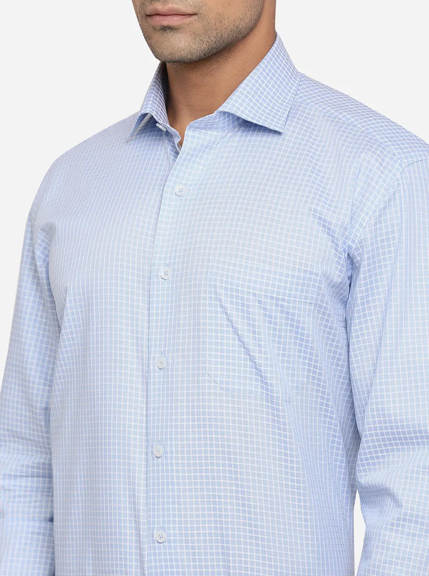 Sky Blue & White Checked Regular Fit Formal Shirt | JadeBlue