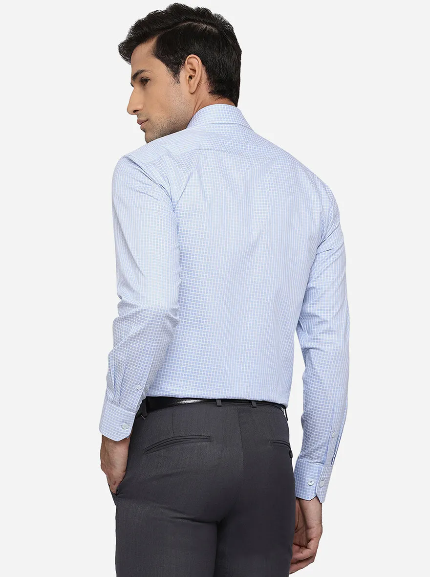 Sky Blue & White Checked Regular Fit Formal Shirt | JadeBlue