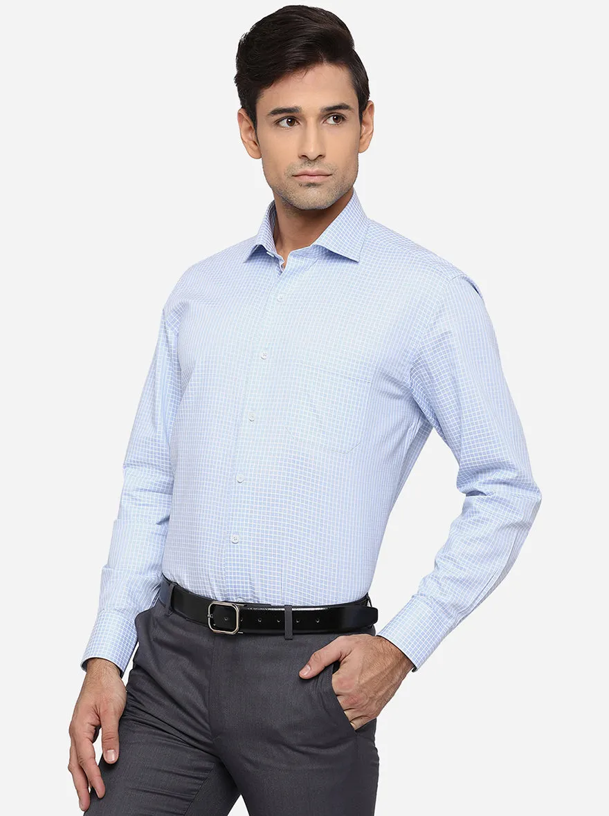 Sky Blue & White Checked Regular Fit Formal Shirt | JadeBlue
