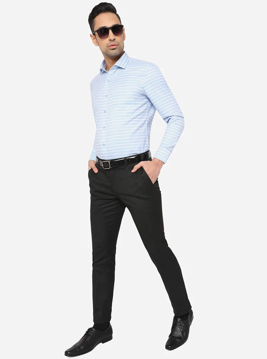 Sky Blue & White Striped Slim Fit Formal Shirt | Greenfibre