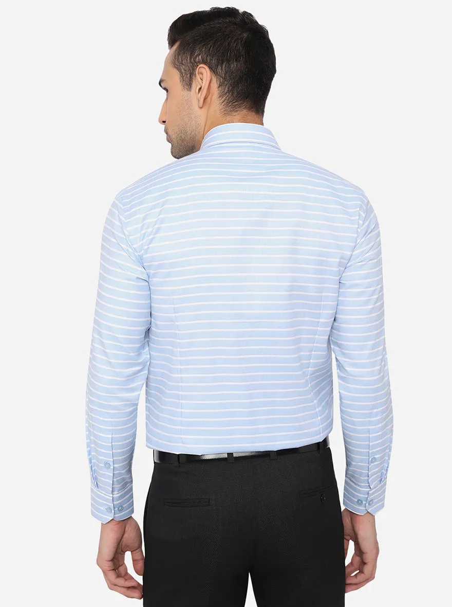Sky Blue & White Striped Slim Fit Formal Shirt | Greenfibre