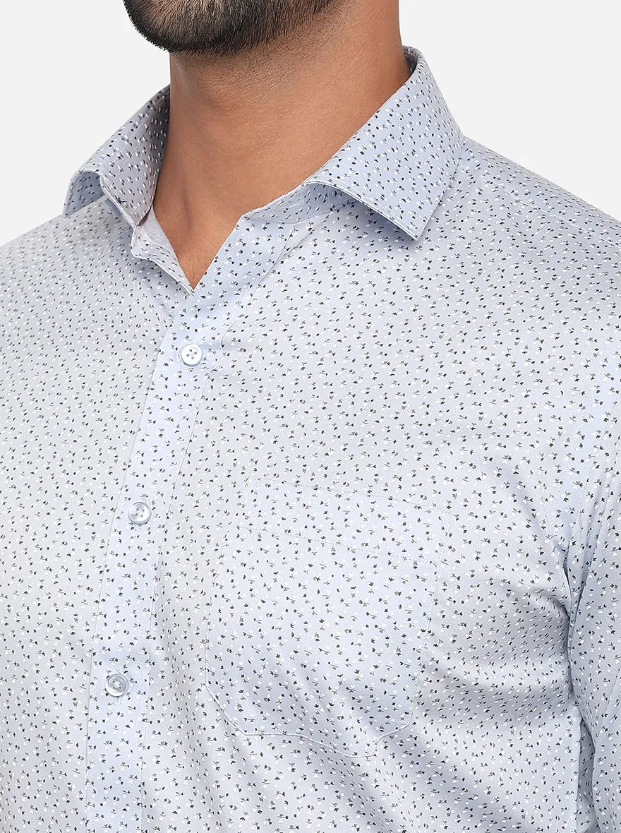 Sky Blue Printed Slim Fit Formal Shirt | Greenfibre