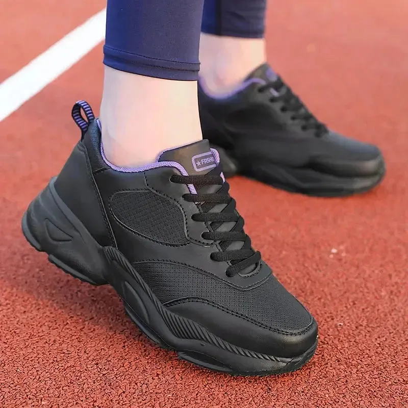 Sports Jogging Shoes  Leather Waterproof Running Shoes Women Lightweight Soft Casual Sneakers