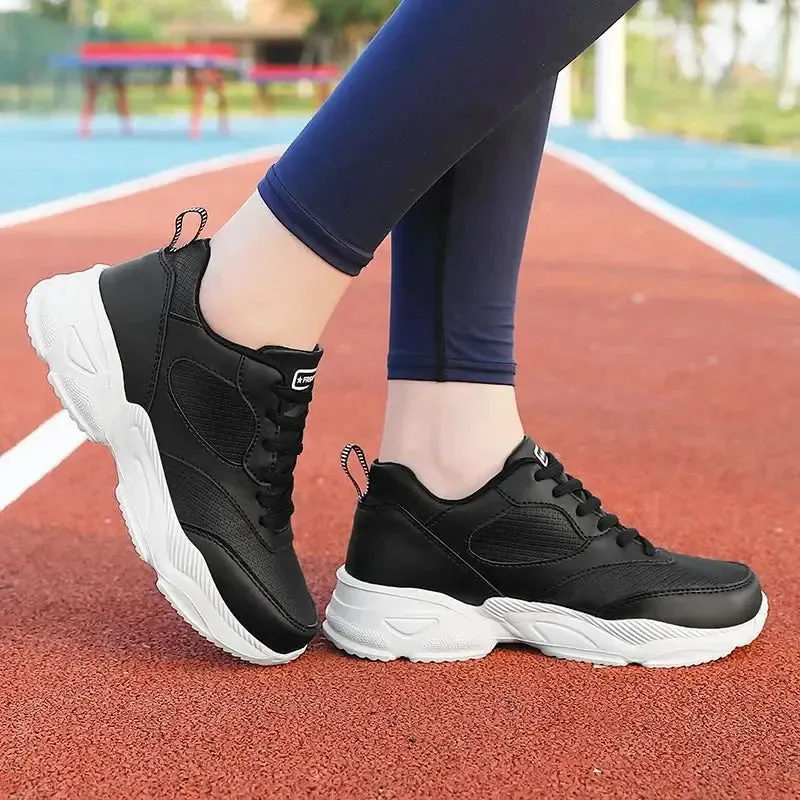 Sports Jogging Shoes  Leather Waterproof Running Shoes Women Lightweight Soft Casual Sneakers