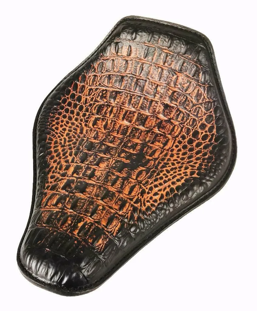 Spring Seat Chopper Bobber Harley Sportster 10x13 AntBrn Gator Snub Nose Leather