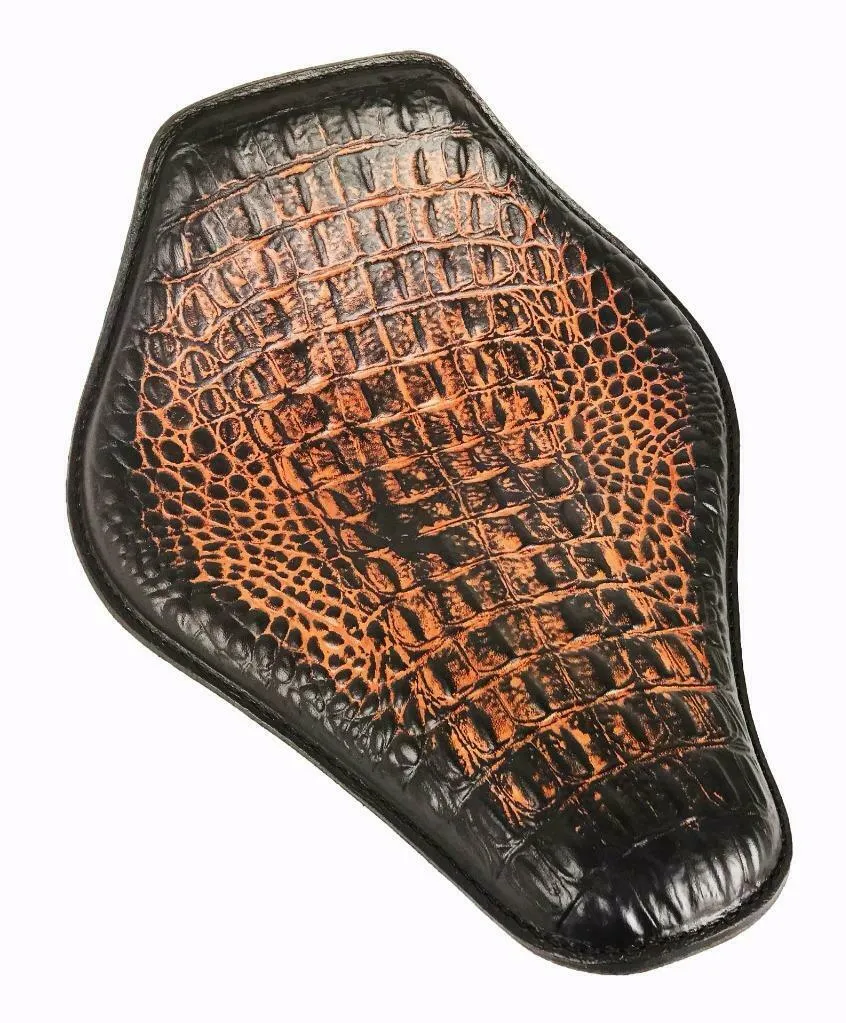 Spring Seat Chopper Bobber Harley Sportster 10x13 AntBrn Gator Snub Nose Leather