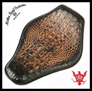 Spring Seat Chopper Bobber Harley Sportster 10x13 AntBrn Gator Snub Nose Leather