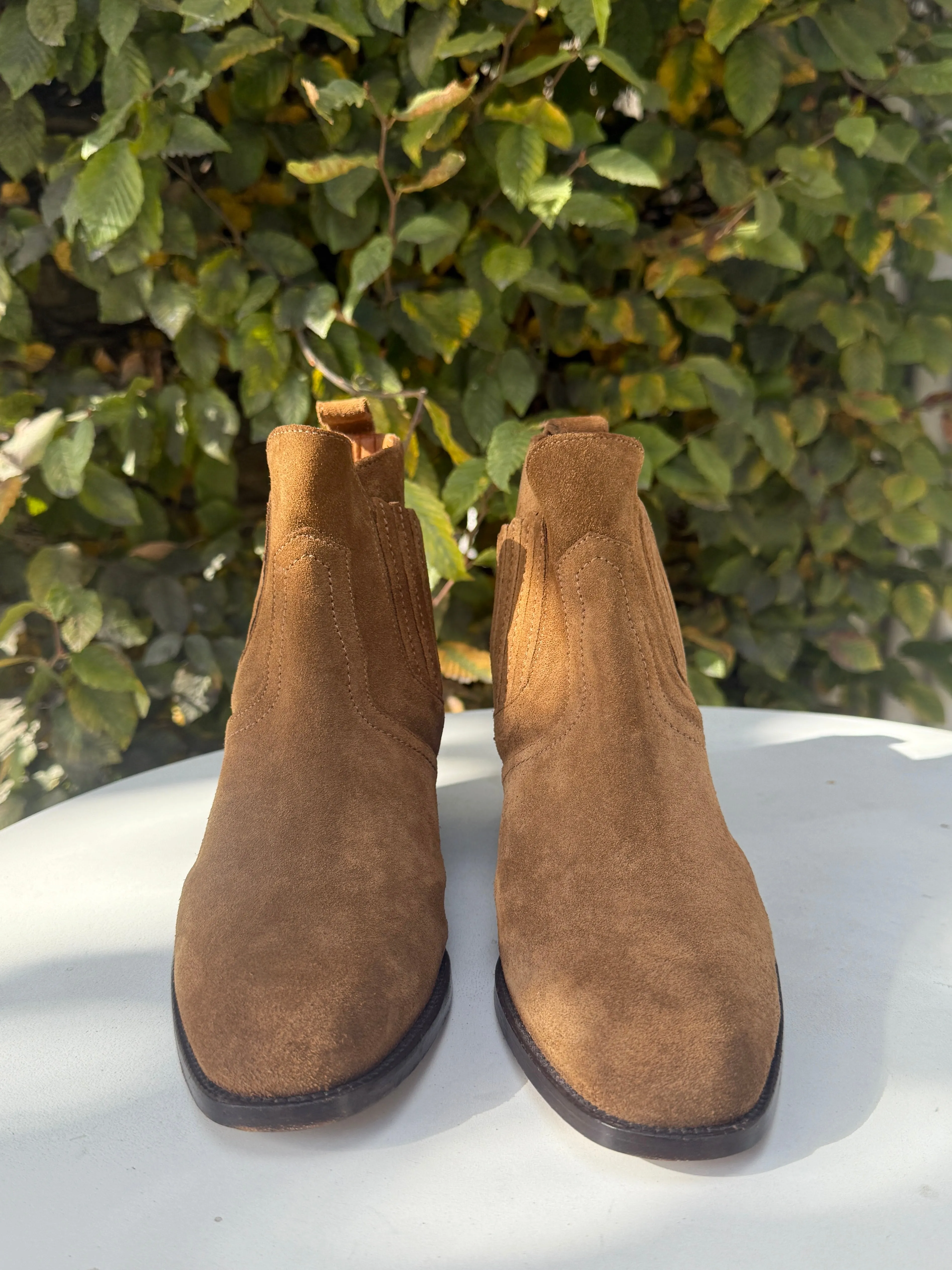 VANESSA BRUNO Suede Cowboy Ankle Boots - Tan  EU38