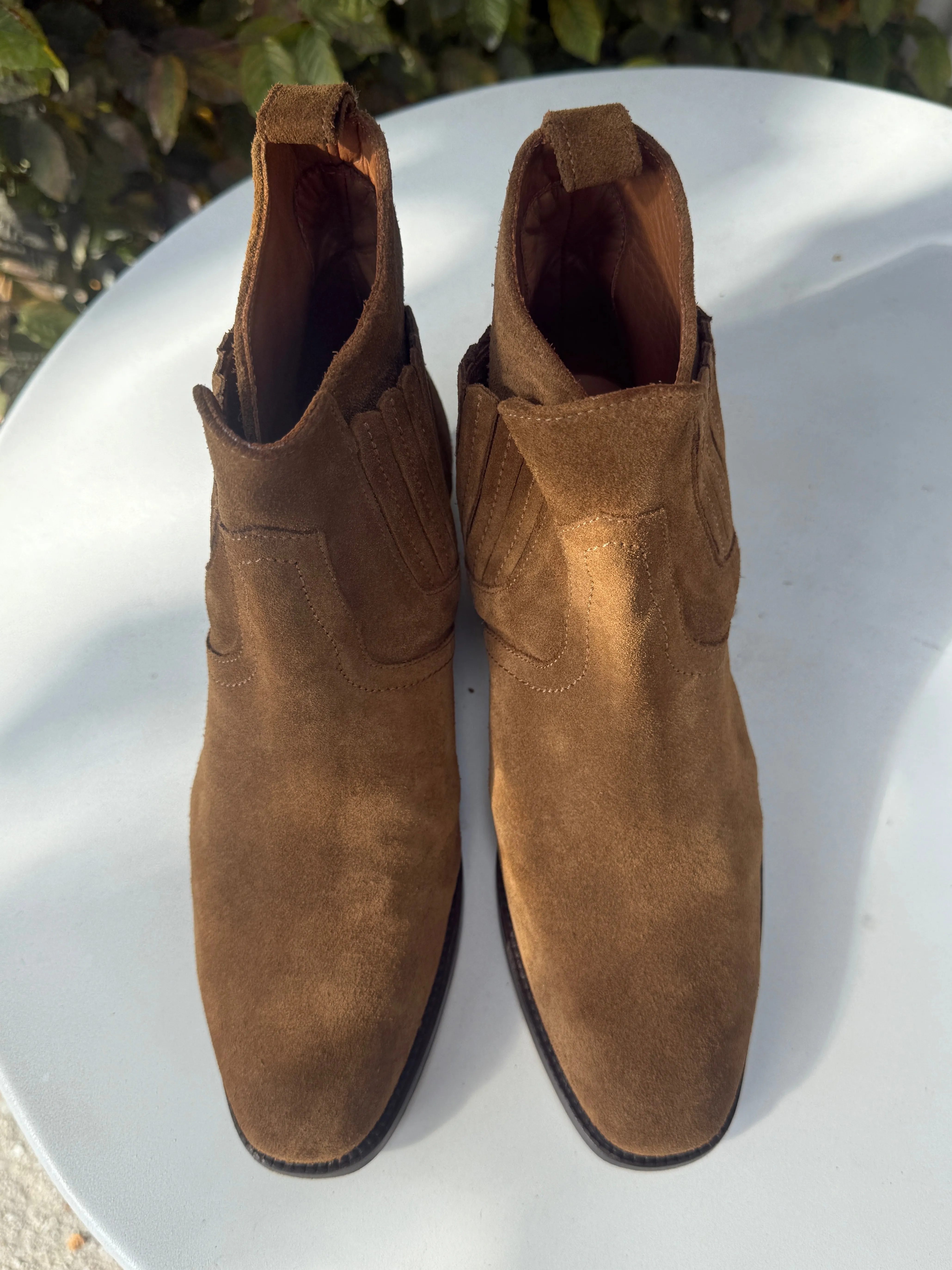 VANESSA BRUNO Suede Cowboy Ankle Boots - Tan  EU38