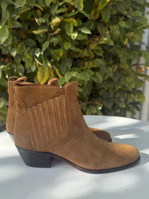 VANESSA BRUNO Suede Cowboy Ankle Boots - Tan  EU38