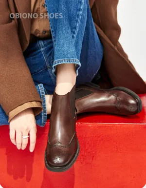 Vintage Brogue Style Chelsea Oxford Boots for Women