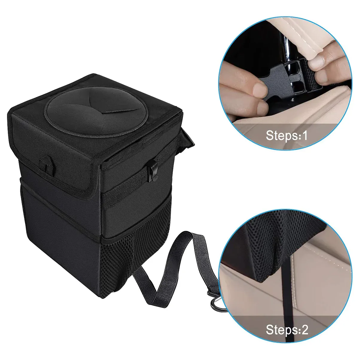 Waterproof Car Trash Can with Lid and Storage Pockets, Custom-Fit For Car, 100% Leak-Proof Car Organizer, Waterproof Car Garbage Can, Multipurpose Trash Bin for Car WADE234