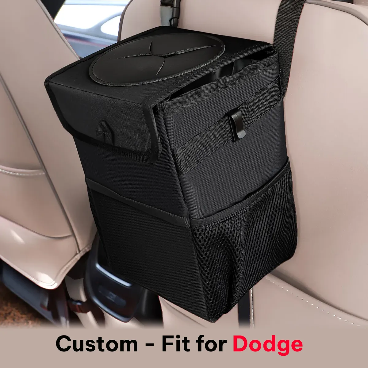 Waterproof Car Trash Can with Lid and Storage Pockets, Custom-Fit For Car, 100% Leak-Proof Car Organizer, Waterproof Car Garbage Can, Multipurpose Trash Bin for Car WADE234